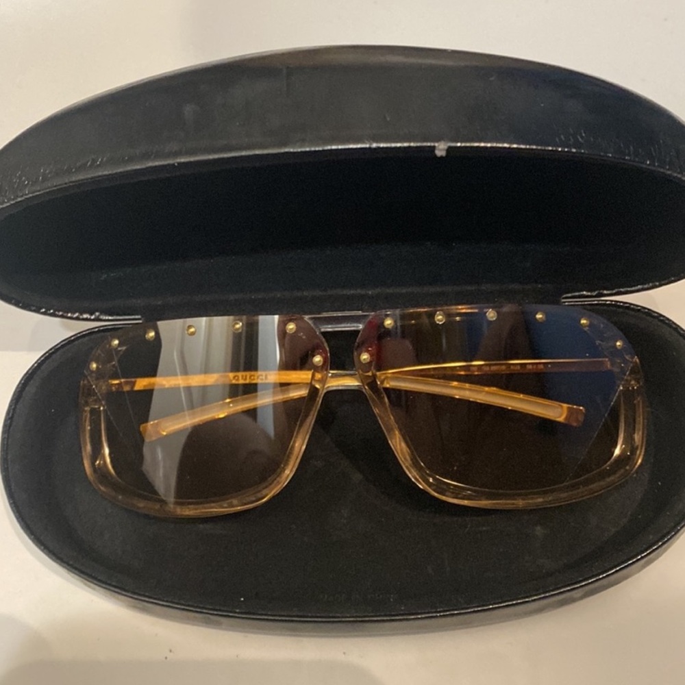 Gucci Beige Rimless Sunglasses✨Studded Shield gradient Sheer Bronze Aviators y2k - Picture 10 of 10